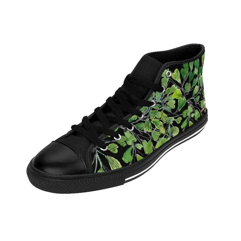 Black Fern Men's High-top Sneakers, Green Maidenhair Leaf Designer Tennis Running Shoes Sorel And Boots
