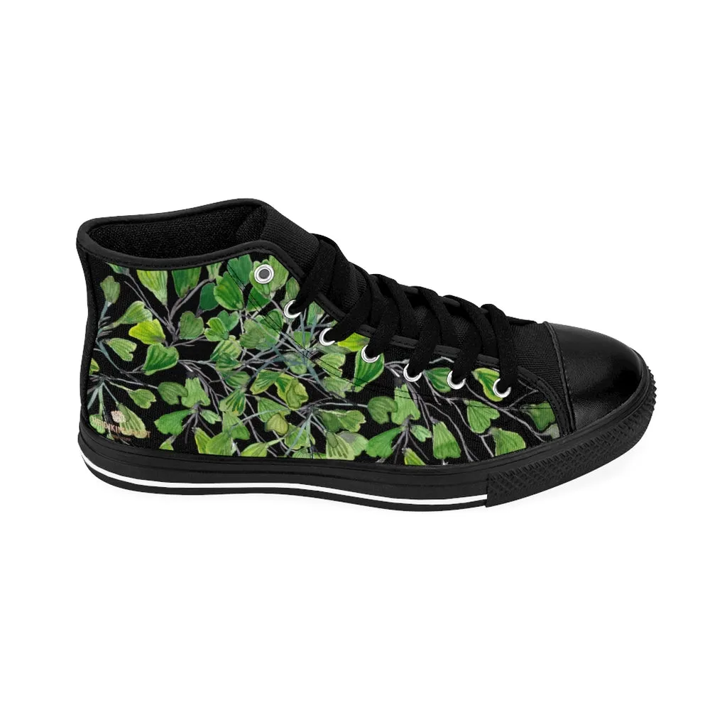 Courtney Boots Black Fern Men's High-top Sneakers, Green Maidenhair Leaf Designer Tennis Running Shoes
