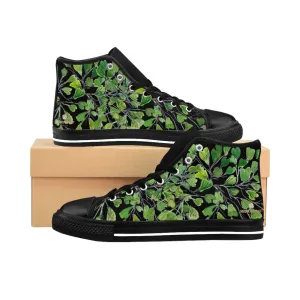 Extra Wide Work Boots Black Fern Men's High-top Sneakers, Green Maidenhair Leaf Designer Tennis Running Shoes