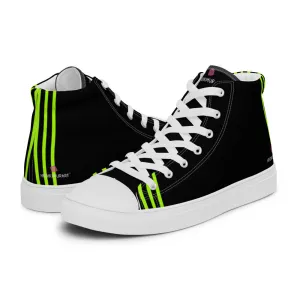 Black Green Striped Men's Sneakers, Vertical Stripes Premium High Top Tennis Shoes For Men Mister Boots