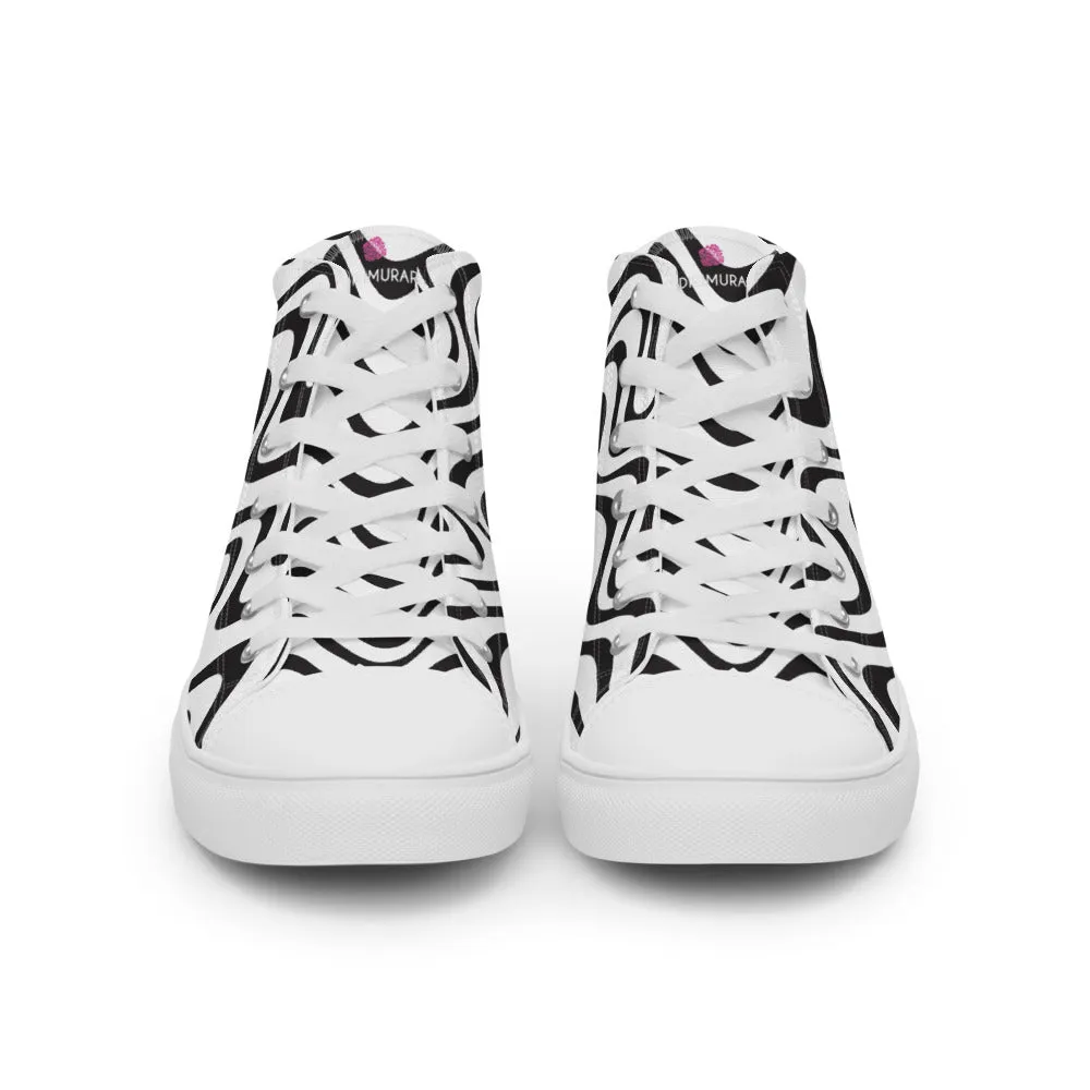 Ariat Snow Boots Black White Waves Men's Sneakers, Waves Abstract High Top Premium Tennis Shoes For Men