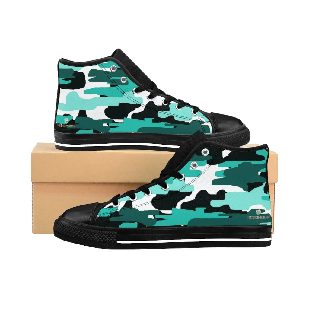 Blue Camouflage Men's High-top Sneakers, Army Military Men's Designer Tennis Running Shoes Low Top Ugg Boots