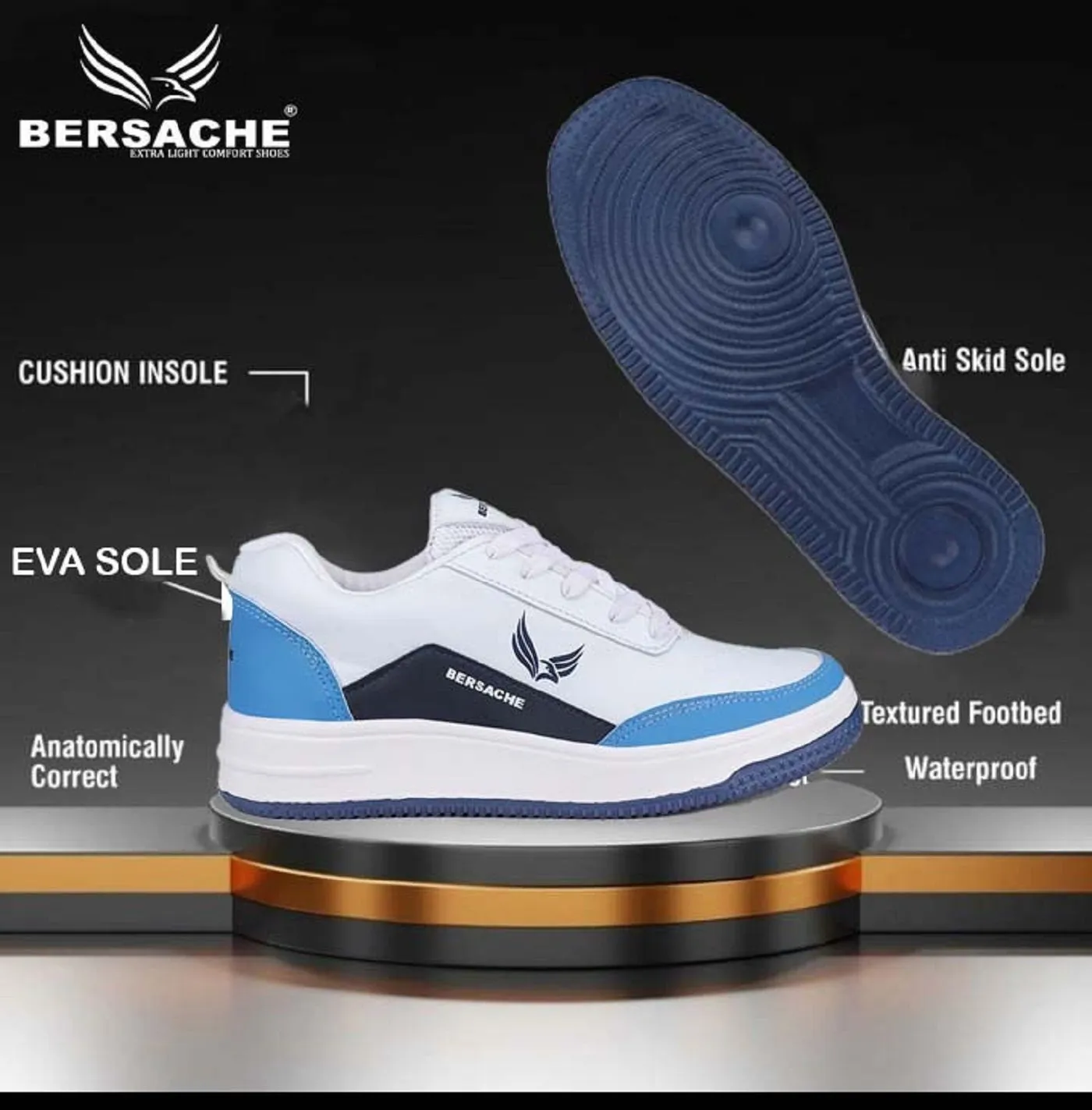 Hiking Shoes Uk Sale Bersache Premium Sports ,Gym, trending Stylish Running shoes for men (9113-Blue)