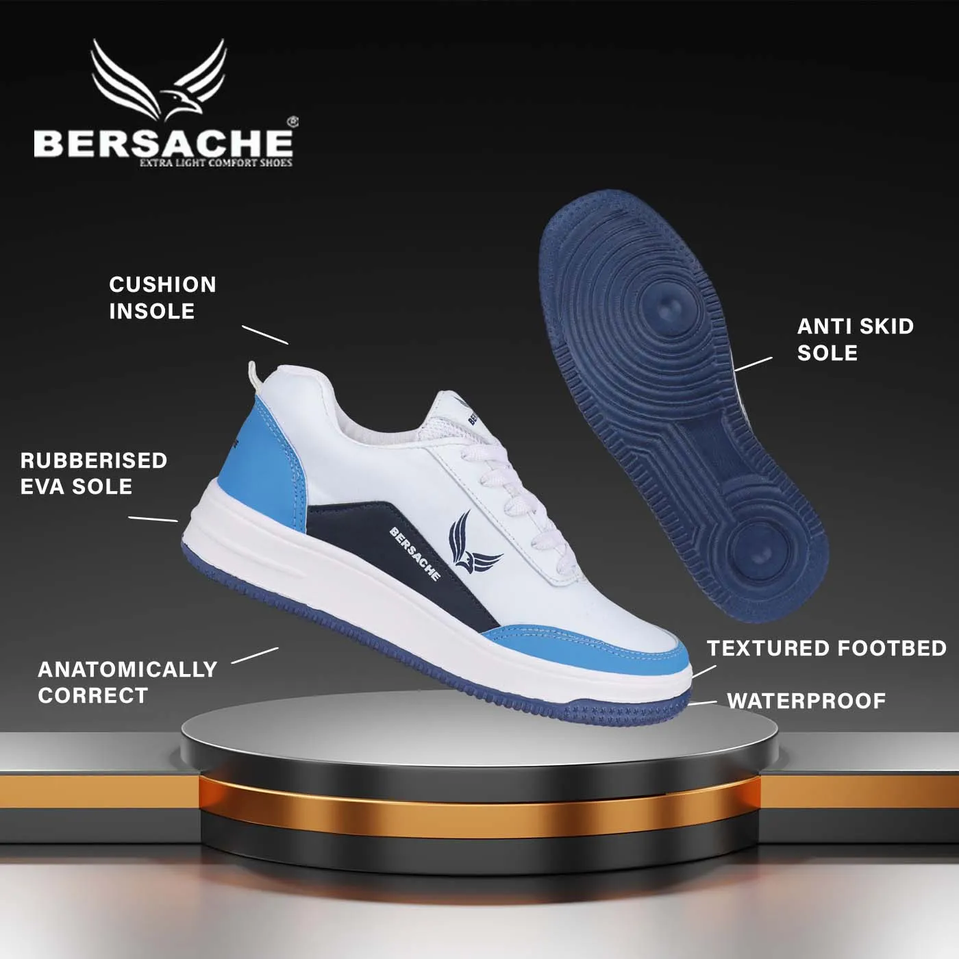 Azura Waterproof Hiking Shoes Bersache Premium Sports ,Gym, trending Stylish Running shoes for men (9113-Blue)