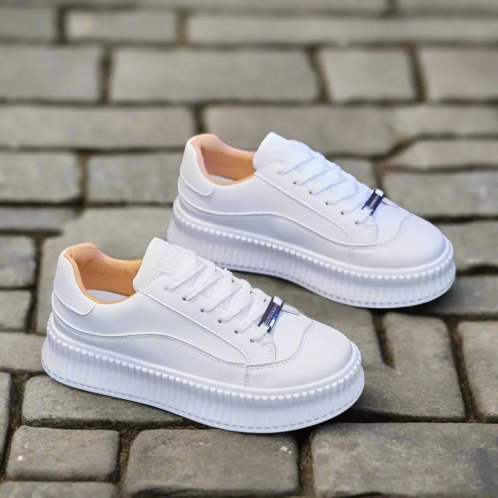 Dsw Platform Sneakers Women's White High Soled Sneaker Fashion Casual Shoes - BF001