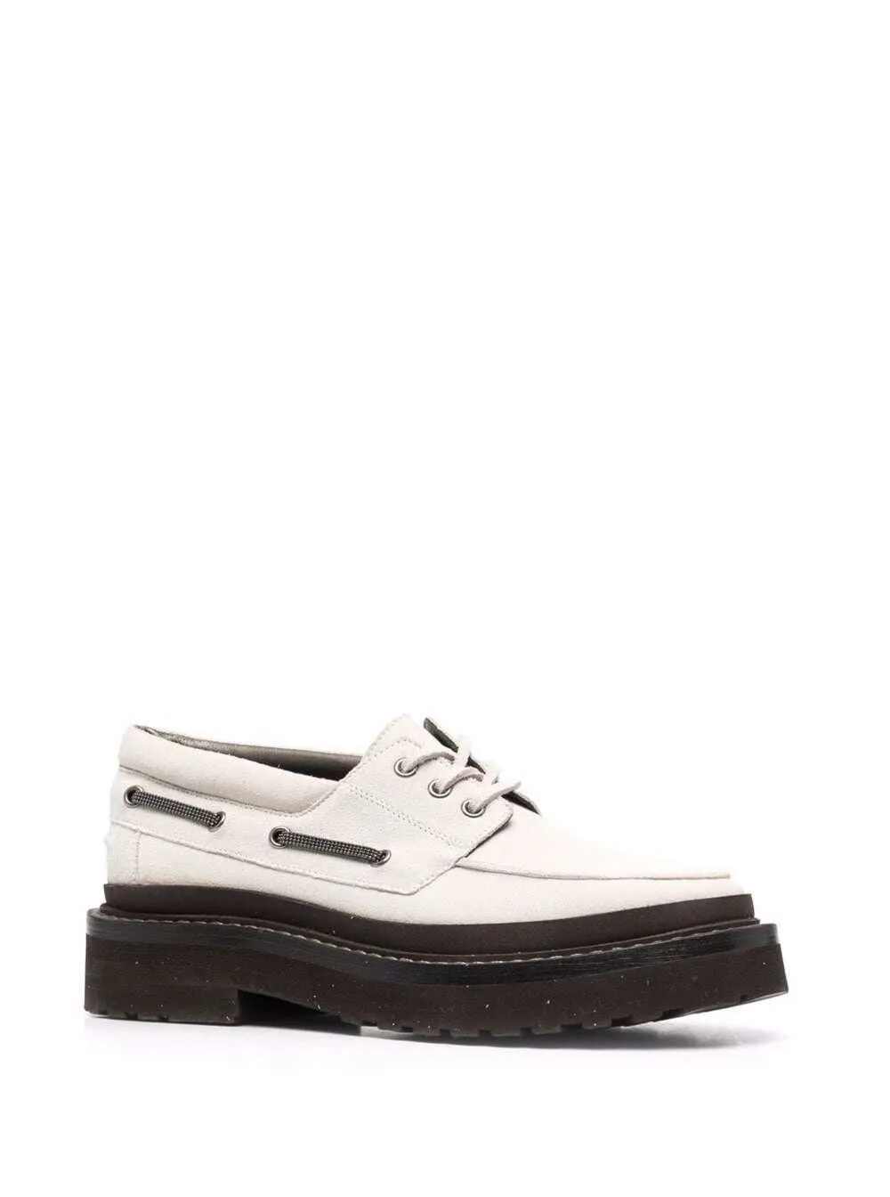 Brunello Cucinelli Eyelet Detail Platform Loafers Cushioned Flat Shoes