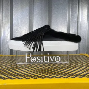 White Shoes Flats Buscemi Sabot Fringe Flat Black Leather Sneakers