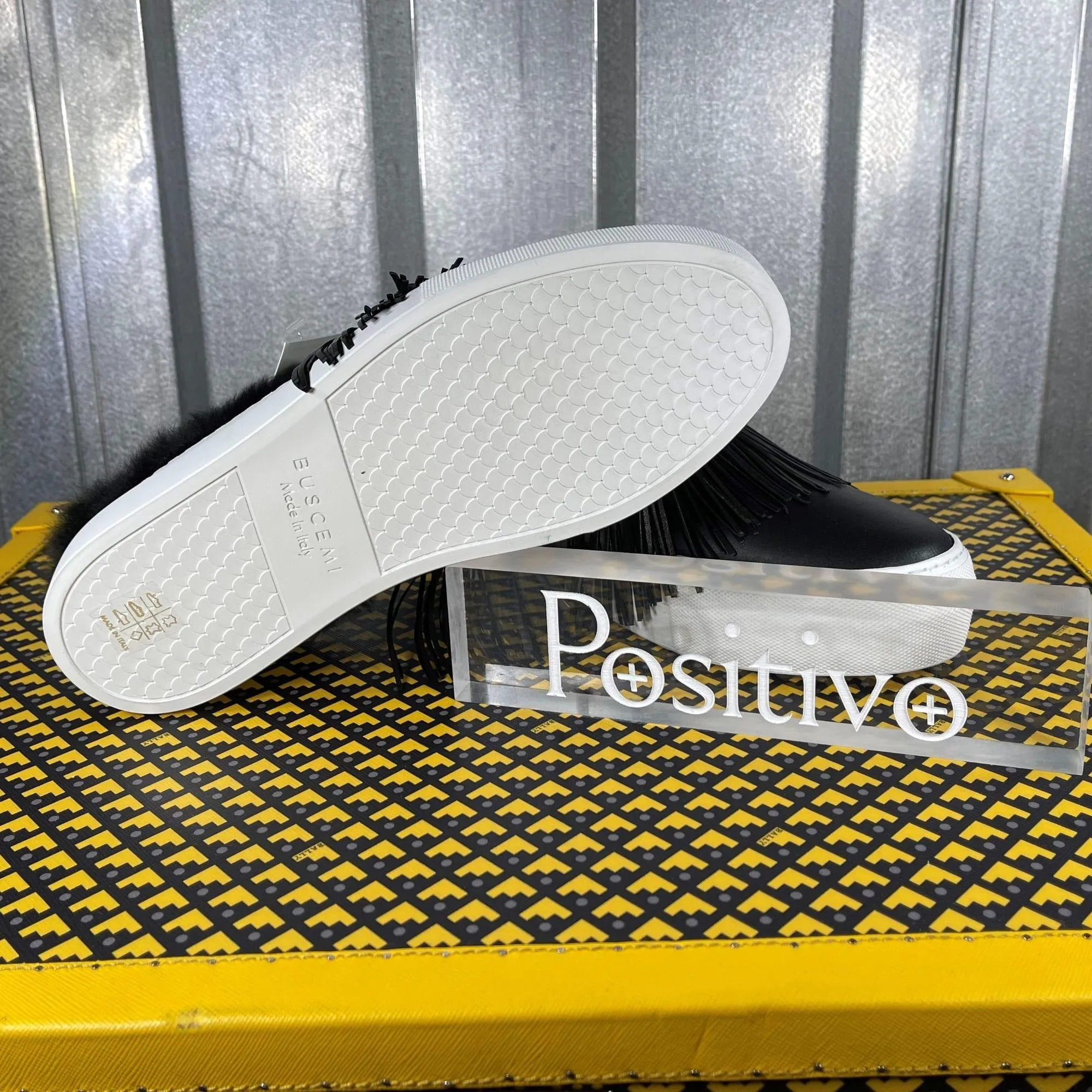 Buscemi Sabot Fringe Flat Black Leather Sneakers Shoes Flat