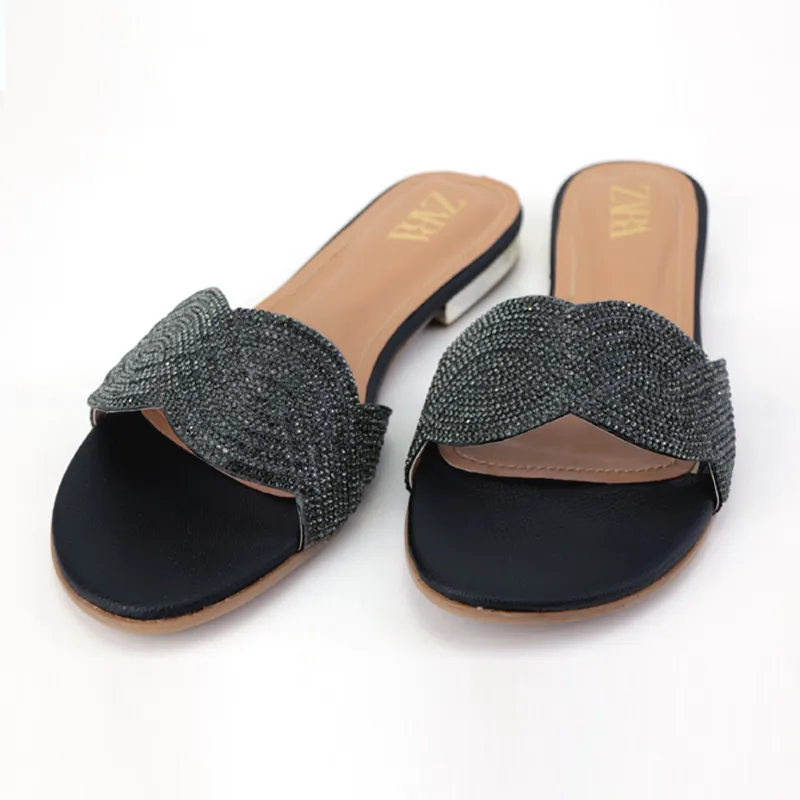 Rhinestone Buckle Low Heel Sandal-#1022 #22 Slingback Shoes Flats