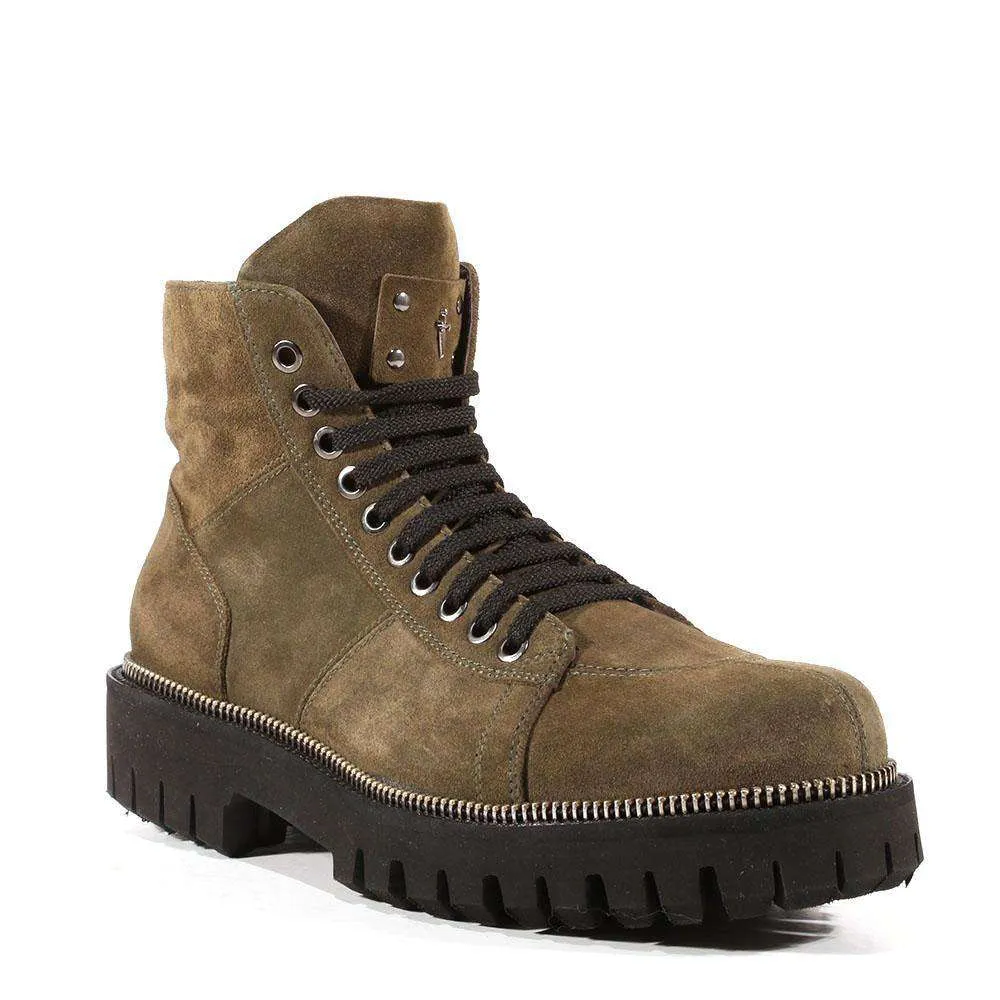 Formal Boots Cesare Paciotti Luxury Italian Men's Designer Shoes Vit Camoscio Militare Green Suede Boots (CPM3074)