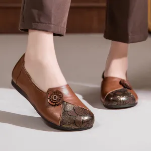 Carbon Plate Shoes Women Retro Soft Sole Flat Leather Shoes