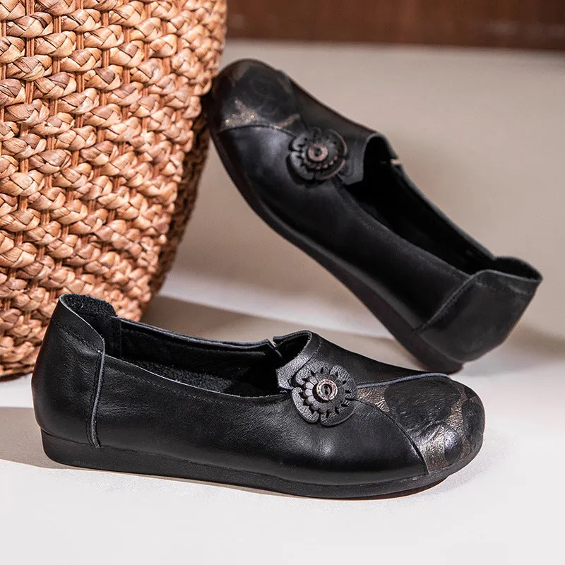 Flat Office Shoes Women Retro Soft Sole Flat Leather Shoes