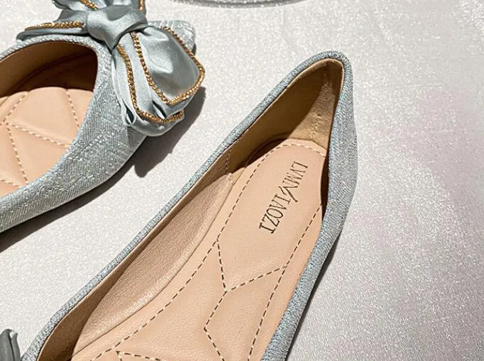 Chicmy Women Flat Elegant Fashion Women Flat Fashion Ballet Shoes Big Bow Tie Pointed Toe Flats Shoes Lady Shiny Flat Flat 1.0 Mountain Bike Shoes