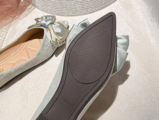 Ballet Flat Shoes Leather Chicmy Women Flat Elegant Fashion Women Flat Fashion Ballet Shoes Big Bow Tie Pointed Toe Flats Shoes Lady Shiny Flat