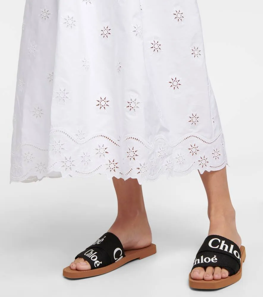 Flat Shoes With T Bar Chloe Woody canvas slides