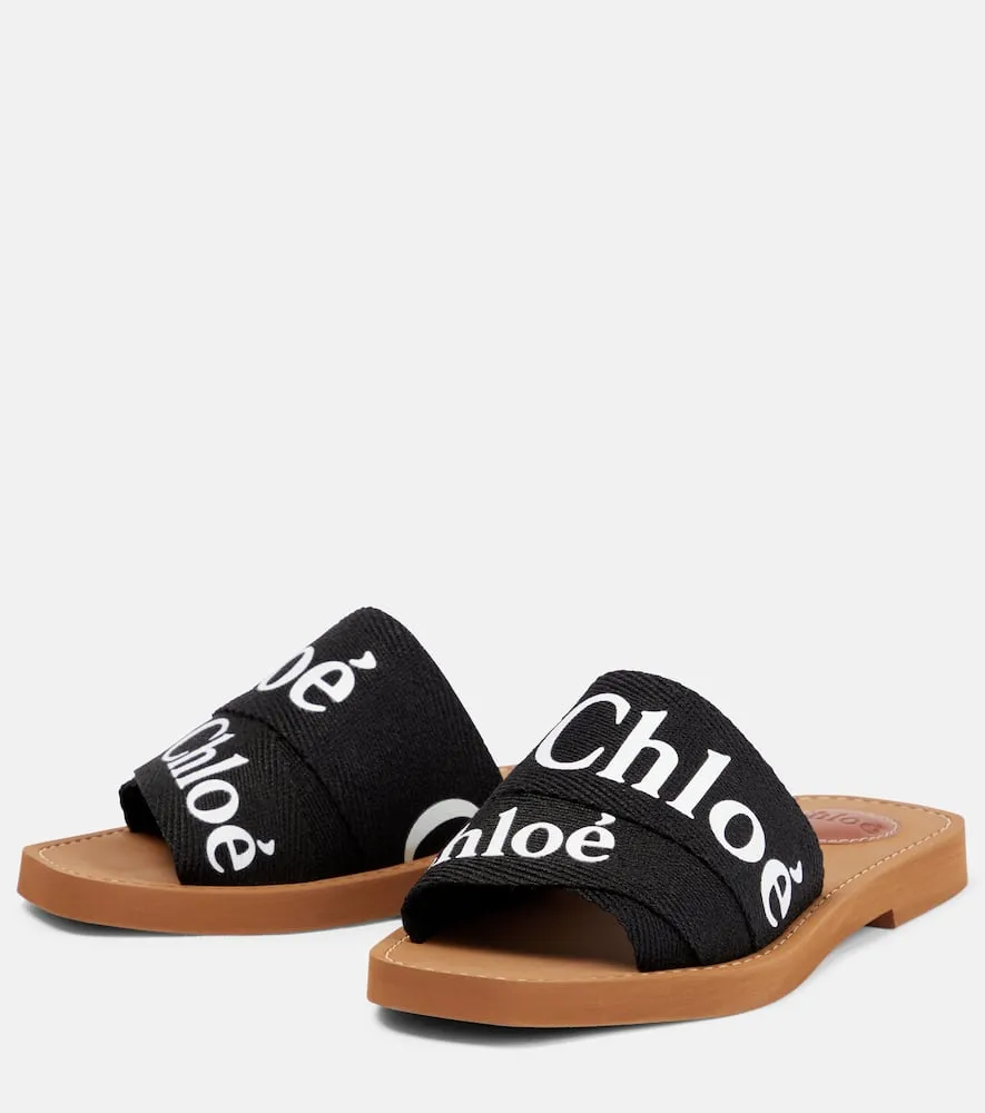 Flat Wide Width Shoes Chloe Woody canvas slides