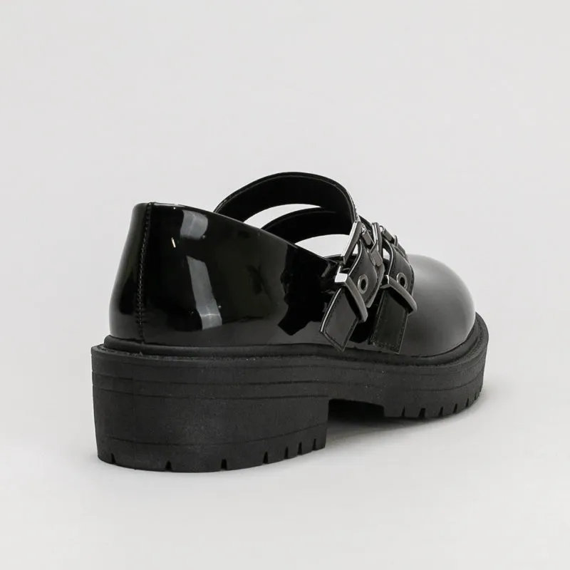 Chunky Patent Mary-Jane _ 160315 Mesh Ballet Flat Shoes