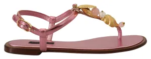 Dolce & Gabbana Chic Pink Leather Sandals with Exquisite Embellishment Shoes For Flat Feet And Overpronation