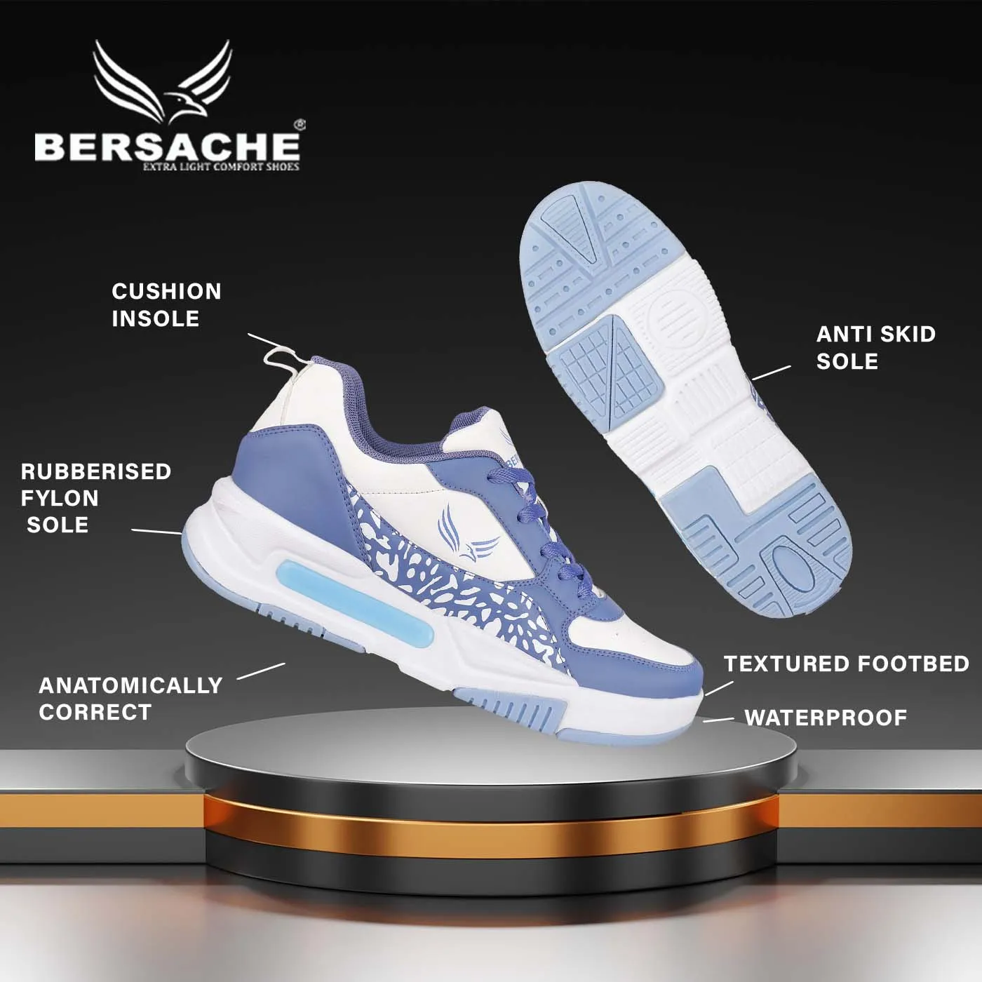 Bersache Premium Sports ,Gym, Trending Stylish Running Shoes For Men (9141-Blue) Best Hiking Shoes For Day Hikes