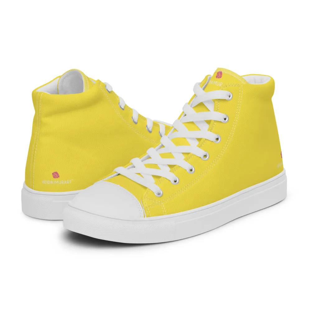 Frye Harness Boots Men's Yellow  High Top Sneakers, Solid Lemon Yellow Color Mens High Top Canvas Fashion Running Tennis Shoes