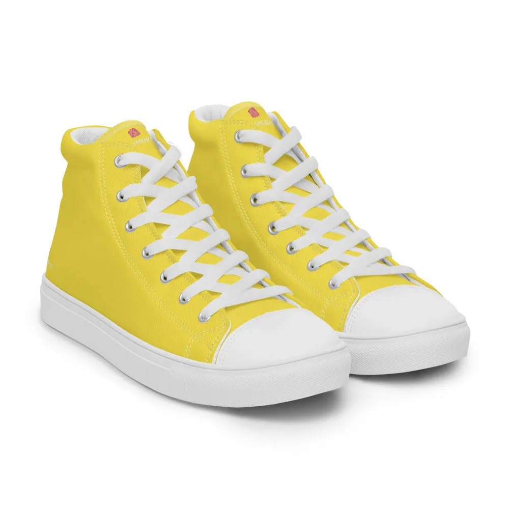 Suede Men's Yellow  High Top Sneakers, Solid Lemon Yellow Color Mens High Top Canvas Fashion Running Tennis Shoes