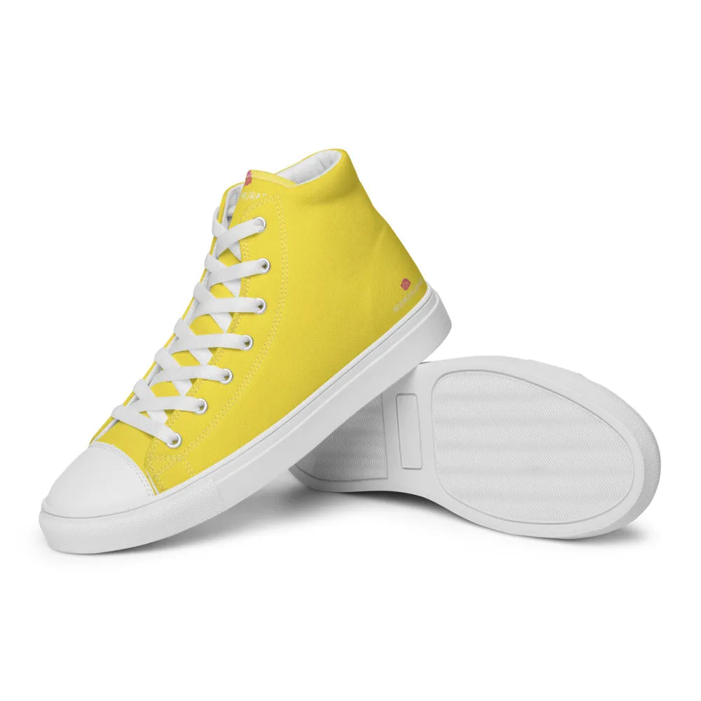 Men's Yellow  High Top Sneakers, Solid Lemon Yellow Color Mens High Top Canvas Fashion Running Tennis Shoes Lightweight Trekking Boots