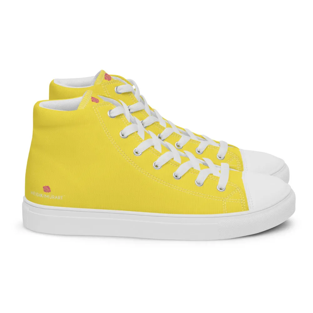 Pirarucu Boots Men's Yellow  High Top Sneakers, Solid Lemon Yellow Color Mens High Top Canvas Fashion Running Tennis Shoes
