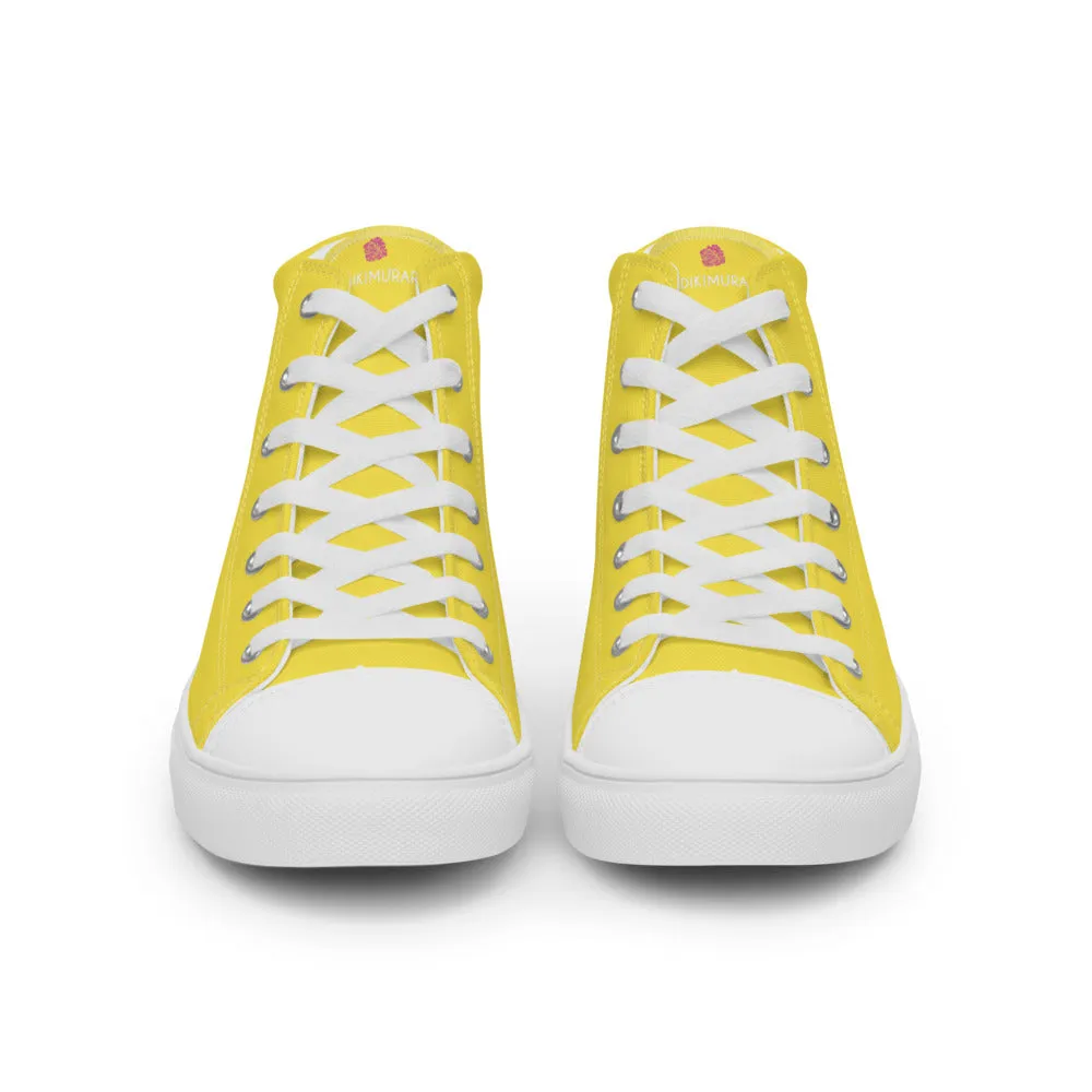 Adult Boots Men's Yellow  High Top Sneakers, Solid Lemon Yellow Color Mens High Top Canvas Fashion Running Tennis Shoes