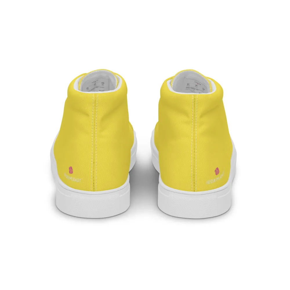 English Boots Men's Yellow  High Top Sneakers, Solid Lemon Yellow Color Mens High Top Canvas Fashion Running Tennis Shoes