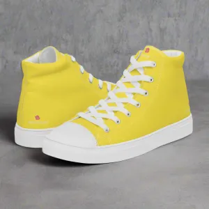 Warm Hunting Boots Men's Yellow  High Top Sneakers, Solid Lemon Yellow Color Mens High Top Canvas Fashion Running Tennis Shoes