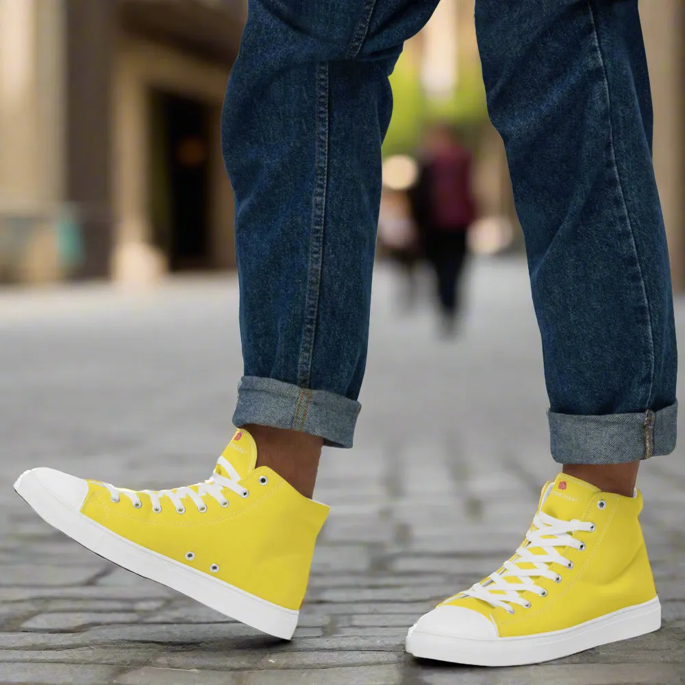 Pedro Thigh High Boots Men's Yellow  High Top Sneakers, Solid Lemon Yellow Color Mens High Top Canvas Fashion Running Tennis Shoes