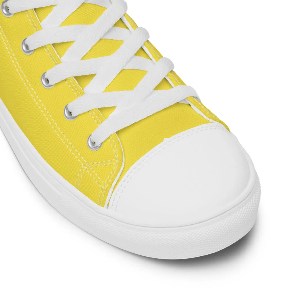 Dress Boots With Arch Support Men's Yellow  High Top Sneakers, Solid Lemon Yellow Color Mens High Top Canvas Fashion Running Tennis Shoes