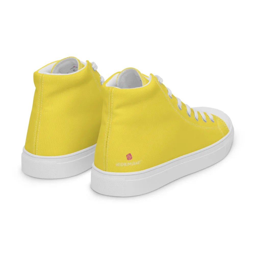 Men's Yellow  High Top Sneakers, Solid Lemon Yellow Color Mens High Top Canvas Fashion Running Tennis Shoes Horseback Riding Boots English