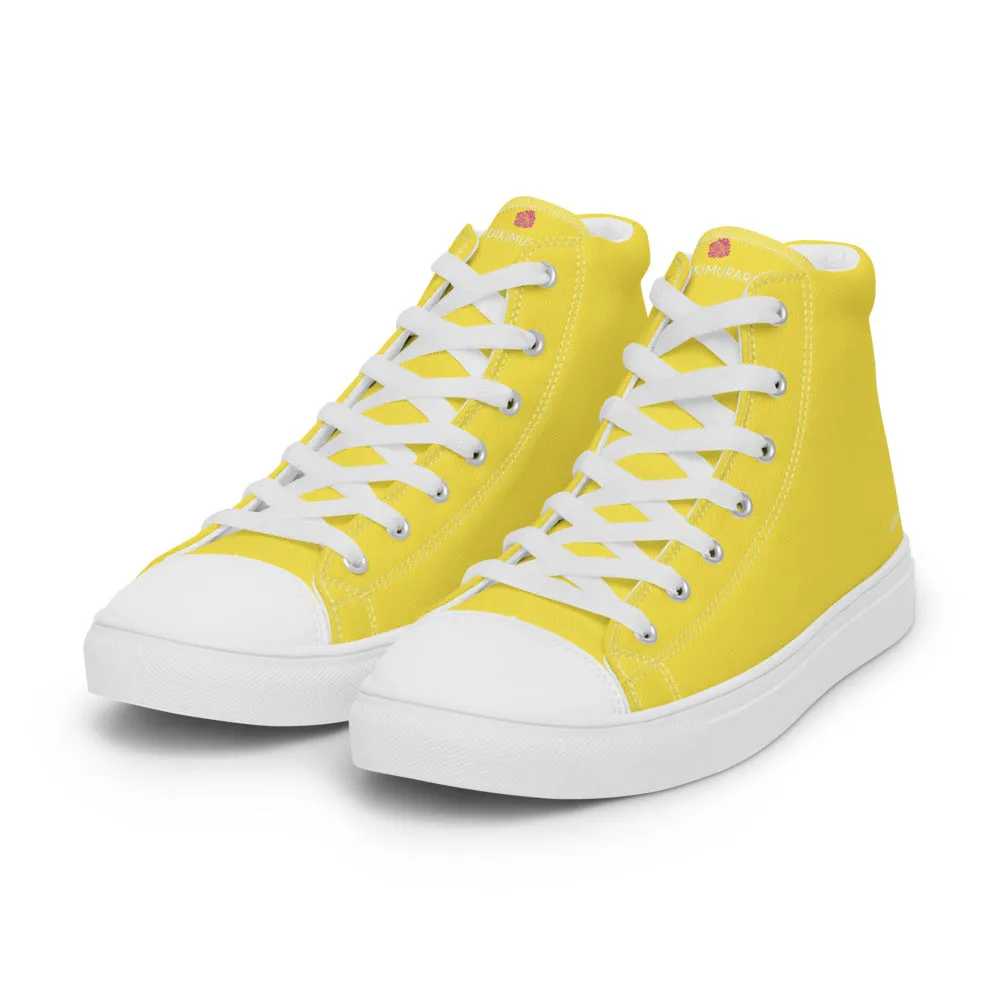 Alligator Cowboy Boots Men's Yellow  High Top Sneakers, Solid Lemon Yellow Color Mens High Top Canvas Fashion Running Tennis Shoes