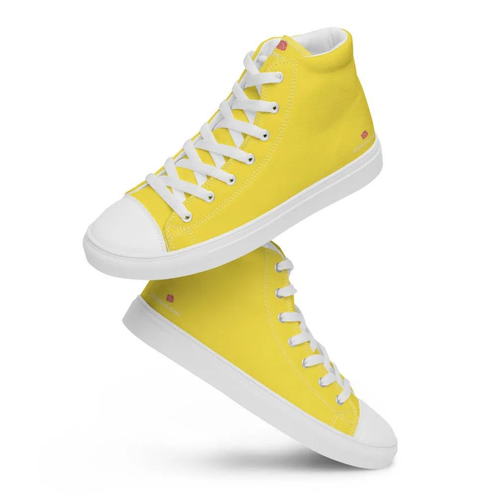 Tall Dress Boots Men's Yellow  High Top Sneakers, Solid Lemon Yellow Color Mens High Top Canvas Fashion Running Tennis Shoes