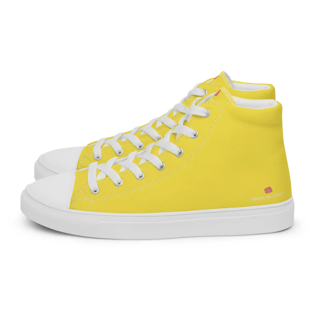 Men's Yellow  High Top Sneakers, Solid Lemon Yellow Color Mens High Top Canvas Fashion Running Tennis Shoes Boots Italien