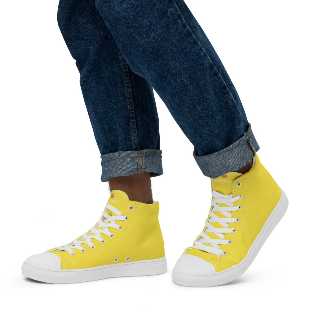 Men's Yellow  High Top Sneakers, Solid Lemon Yellow Color Mens High Top Canvas Fashion Running Tennis Shoes Male Boots