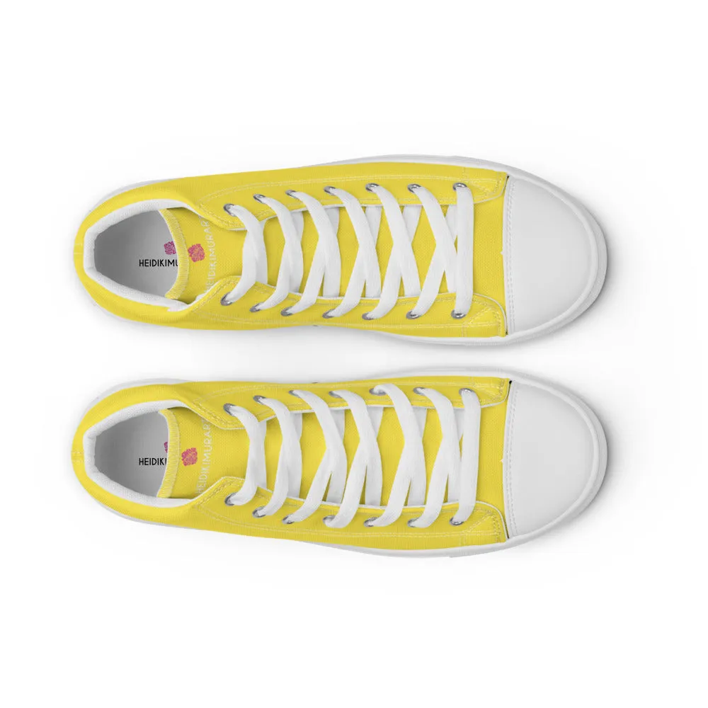 Men's Yellow  High Top Sneakers, Solid Lemon Yellow Color Mens High Top Canvas Fashion Running Tennis Shoes Dr Blue Boots