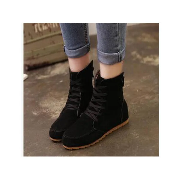 Women lace Ladies sweet Round Toe Flat Shoes Martin Boots Solid Lace Up Womens Casual Shoes Comfort Autumn Shoes Baok-d4c2 Good Shoe For Flat Feet