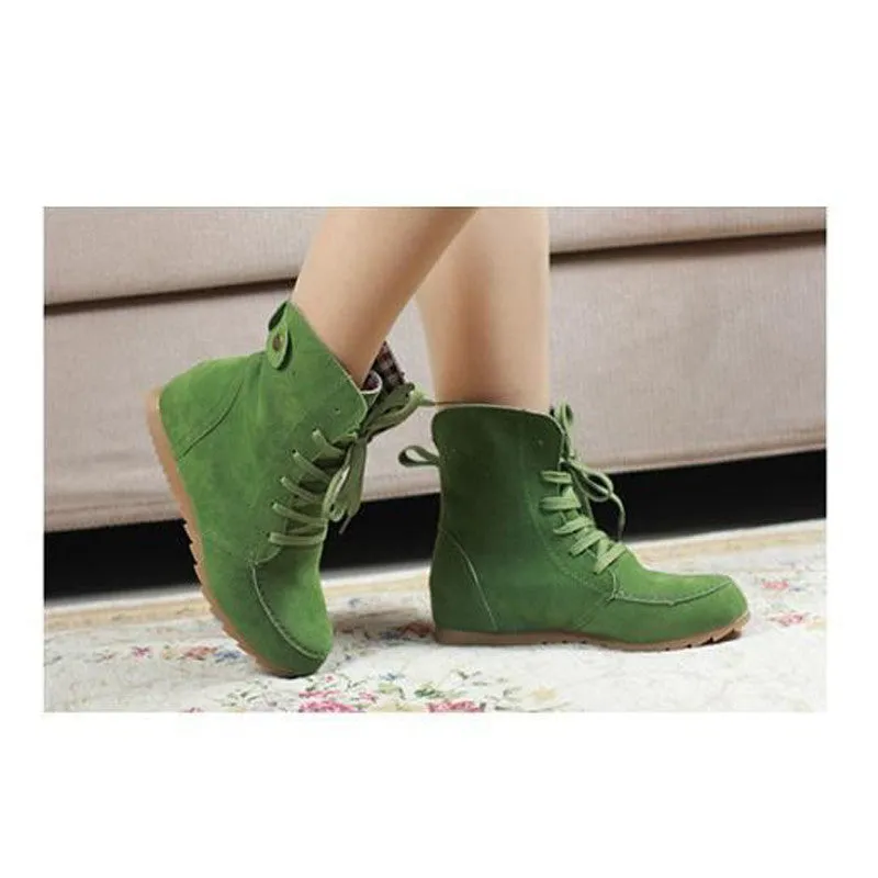 Leopard Print Flats Shoes Women lace Ladies sweet Round Toe Flat Shoes Martin Boots Solid Lace Up Womens Casual Shoes Comfort Autumn Shoes Baok-d4c2