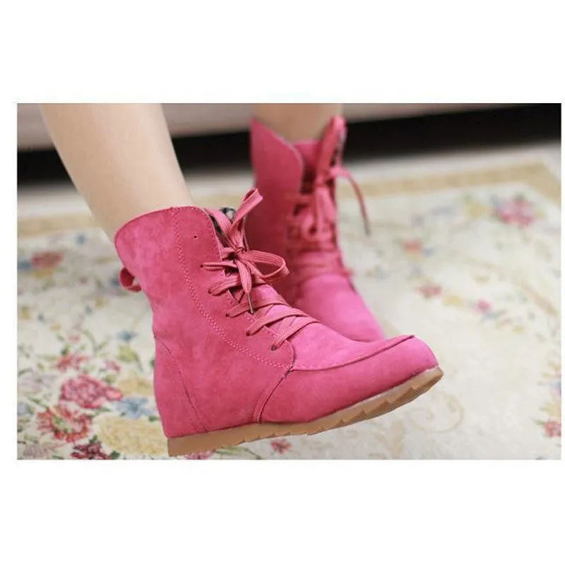 Women lace Ladies sweet Round Toe Flat Shoes Martin Boots Solid Lace Up Womens Casual Shoes Comfort Autumn Shoes Baok-d4c2 Most Comfortable Flat Shoes For Feet