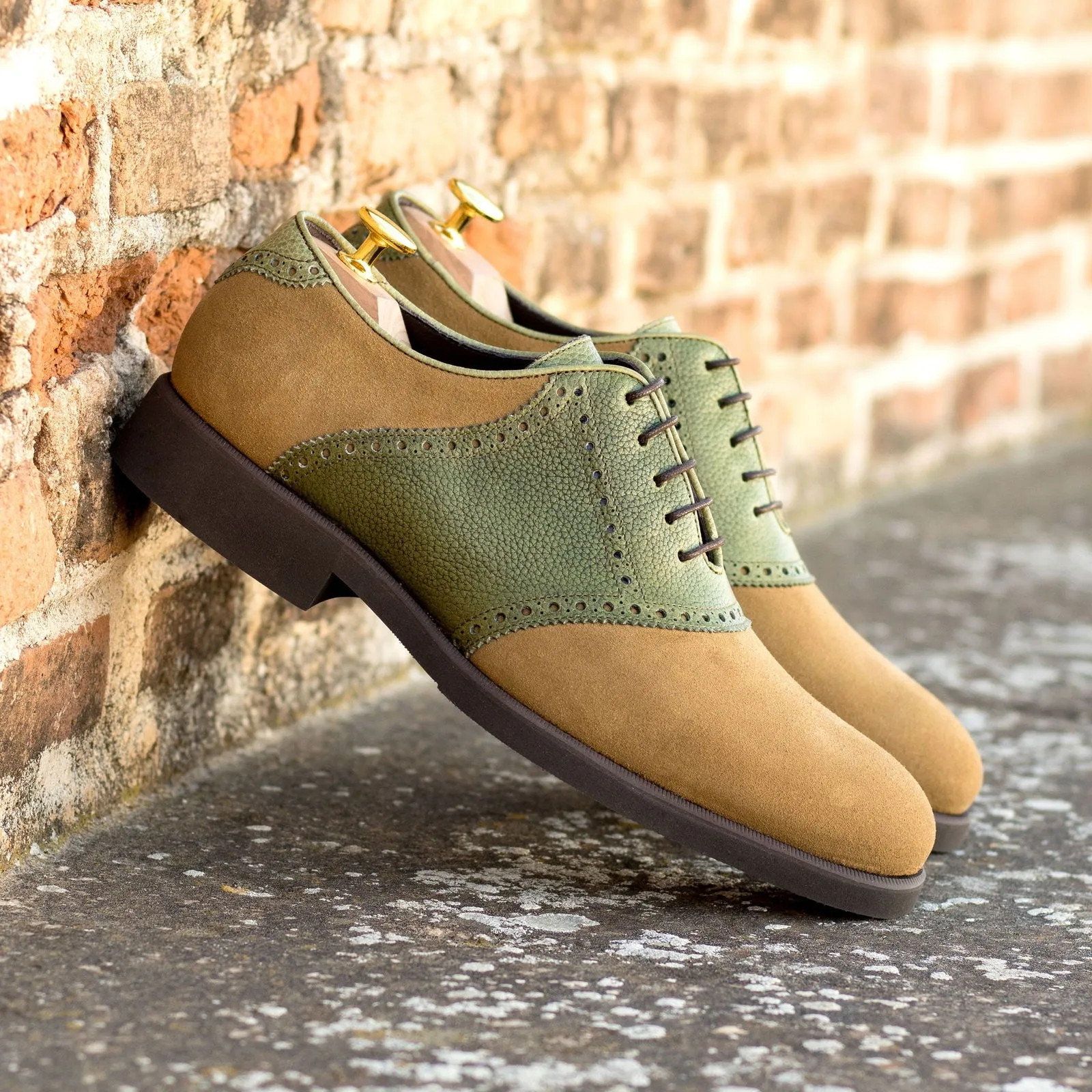 Men's Saddle Leather Shoes Wide Plus Size Brown Green 5815 Comfy Casual Shoes