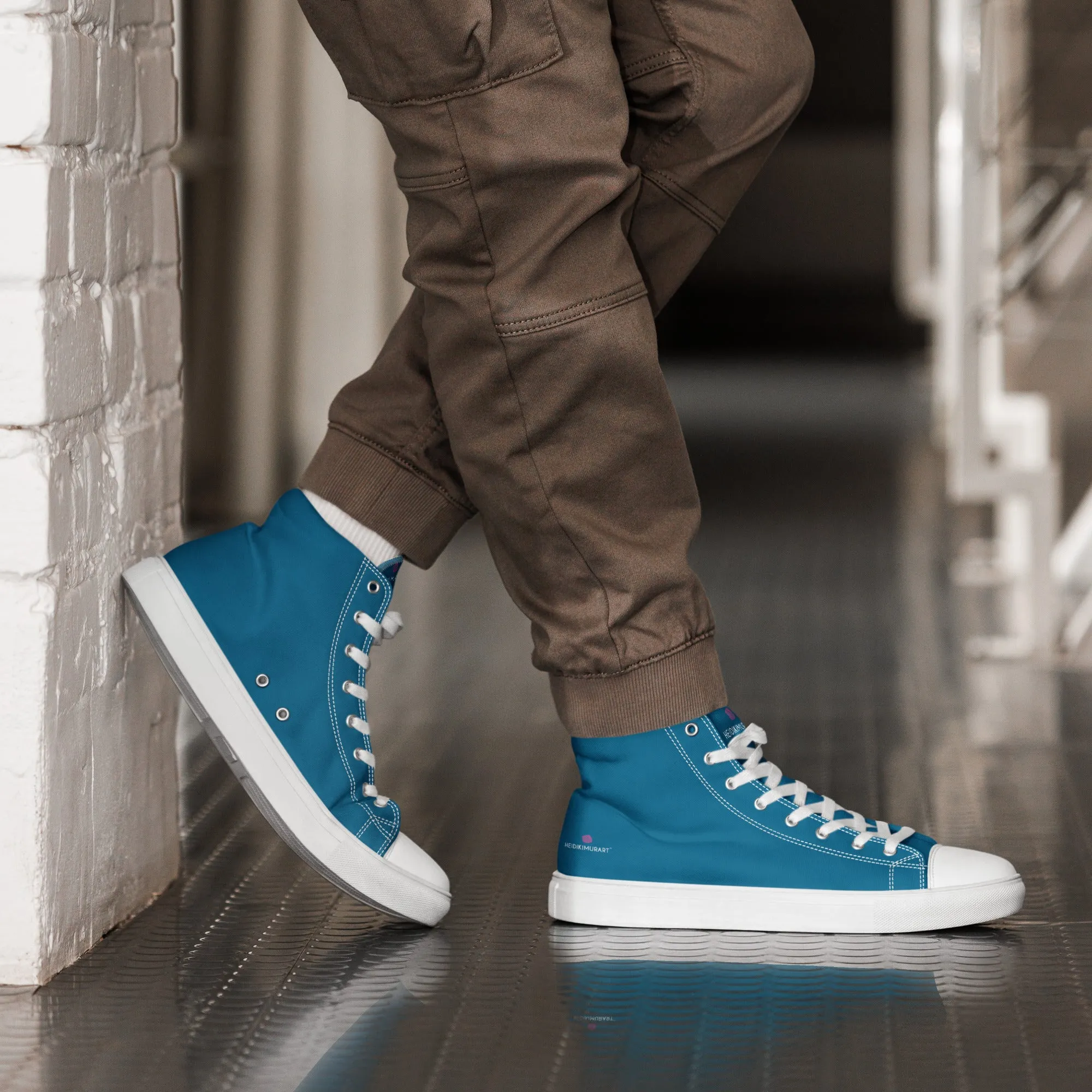 Cartoon Boots Royal Blue Men's High Tops, Solid Color Mens high top canvas shoes