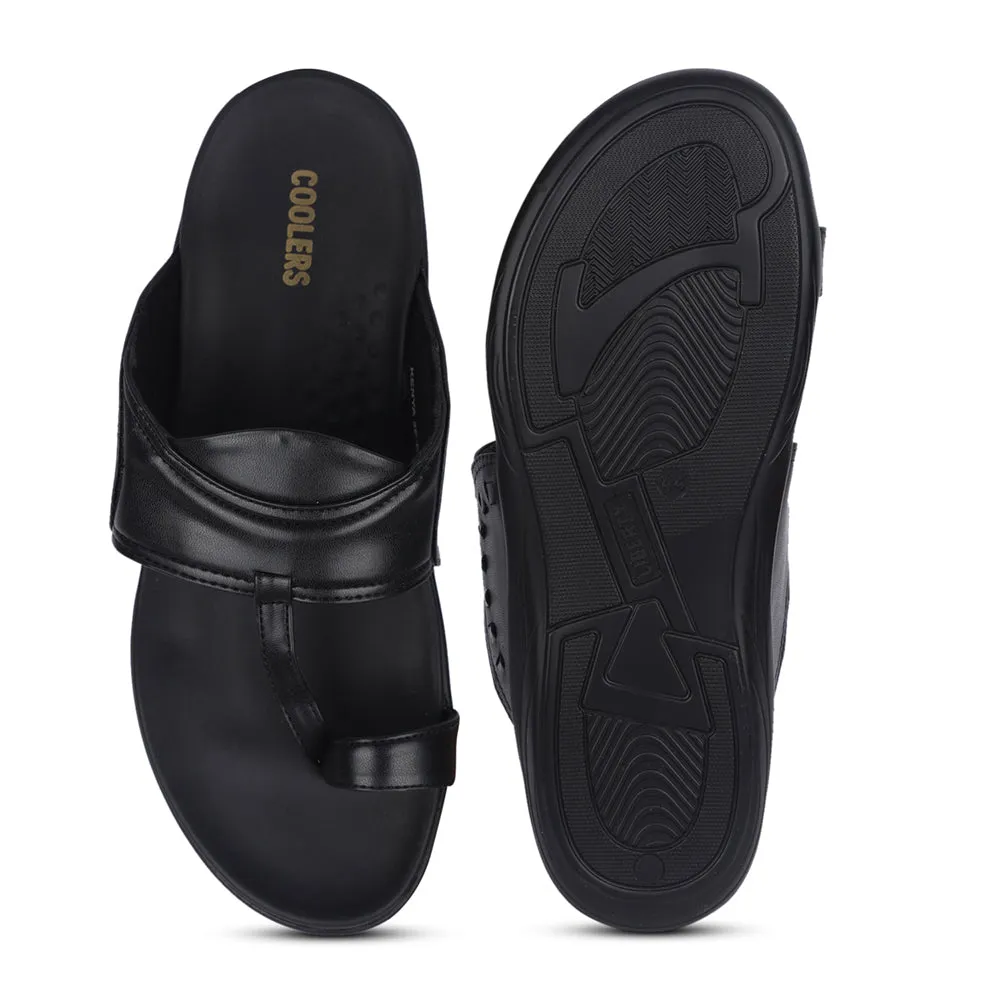 White Leather Sandals Coolers Casual Black Toe Ring Slippers For Men KENYA-2E By Liberty