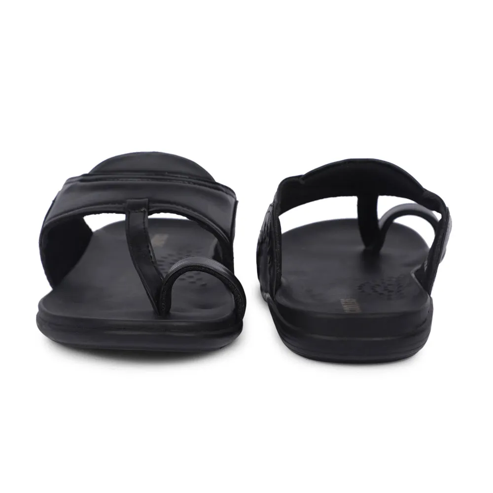 Coolers Casual Black Toe Ring Slippers For Men KENYA-2E By Liberty Oofos Slide Sandals