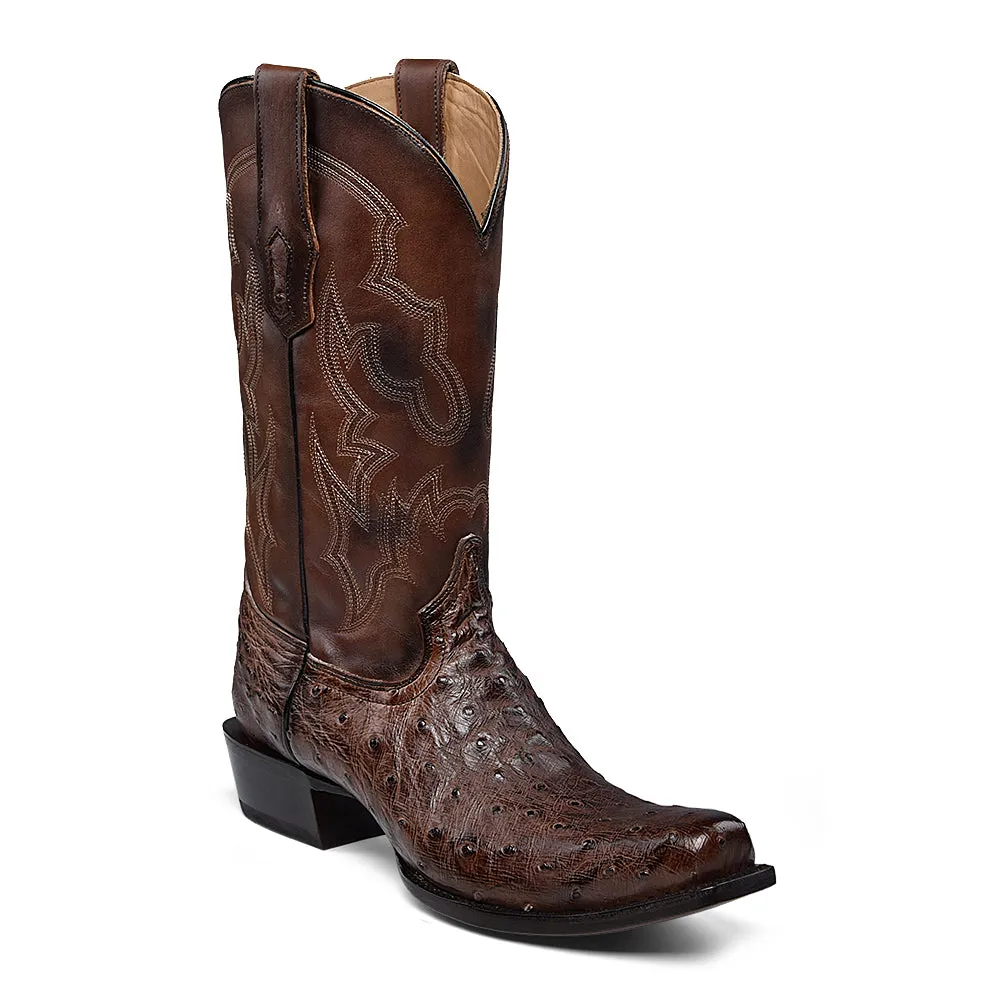 Xtuff Boots CORRAL BROWN OSTRICH EMBROIDERY NARROW SQUARE TOE BOOT