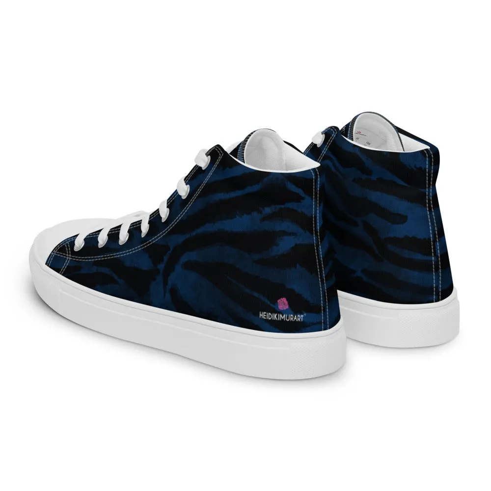 Wesco Boots Navy Blue Tiger Men's Sneakers, Tiger Faux Skin Striped Animal Print Designer High Tops For Men