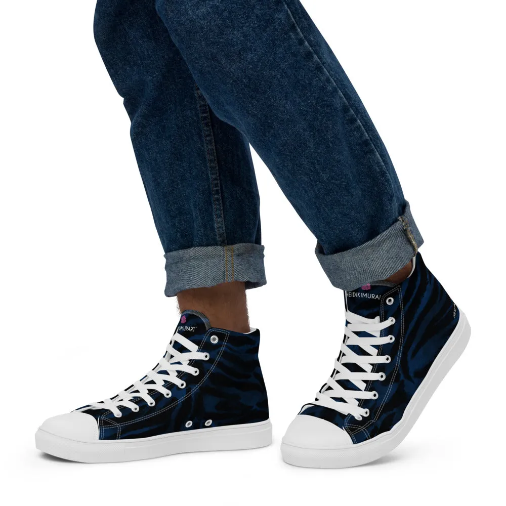 Boots Isabel Marant Navy Blue Tiger Men's Sneakers, Tiger Faux Skin Striped Animal Print Designer High Tops For Men