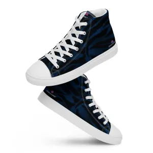 Navy Blue Tiger Men's Sneakers, Tiger Faux Skin Striped Animal Print Designer High Tops For Men Best Ways To Lace Up Boots