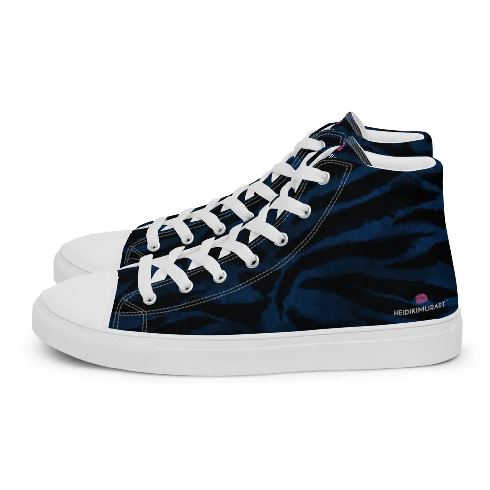 Durable Hiking Boots Navy Blue Tiger Men's Sneakers, Tiger Faux Skin Striped Animal Print Designer High Tops For Men